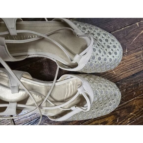 Stuart Weitzman Gold Lace Up Gladiator Espadrille Sandal - Picture 15 of 16